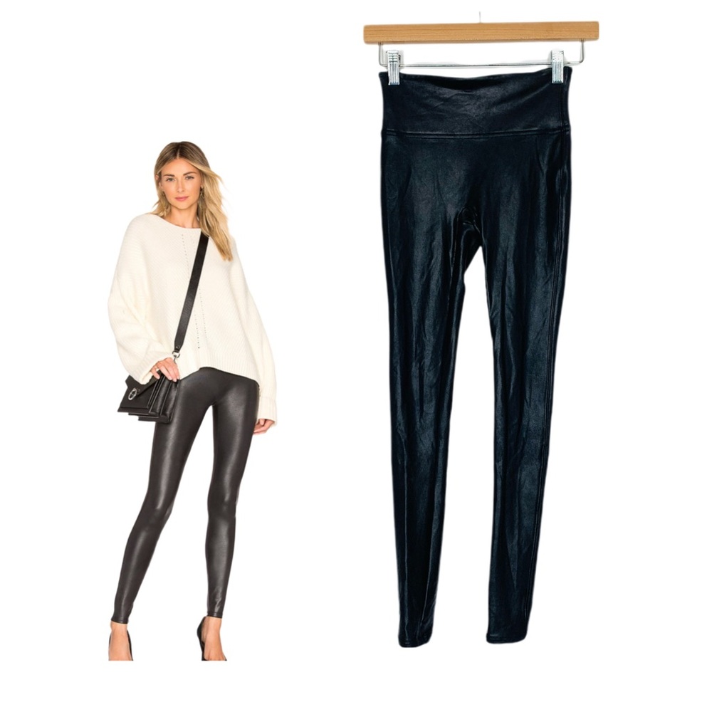 Spanx Faux Leather Black Leggings Sleek Smoothing Faux Leather High-rise Size XS